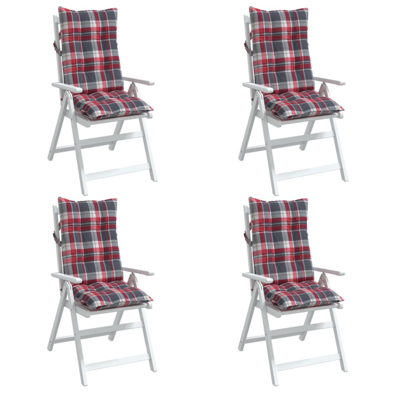 Produktbild för Stolsdynor för stolar med hög rygg 4 st rödrutmönster oxfordtyg