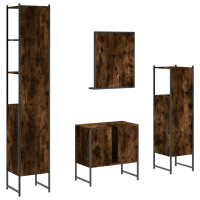 Produktbild för Badrumsmöbler set 4 delar rökfärgad ek konstruerat trä