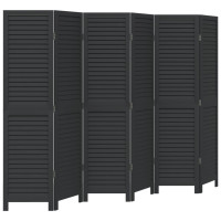 Miniatyr av produktbild för Rumsavdelare 6 paneler svart massivt kejsarträ