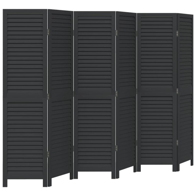 Produktbild för Rumsavdelare 6 paneler svart massivt kejsarträ