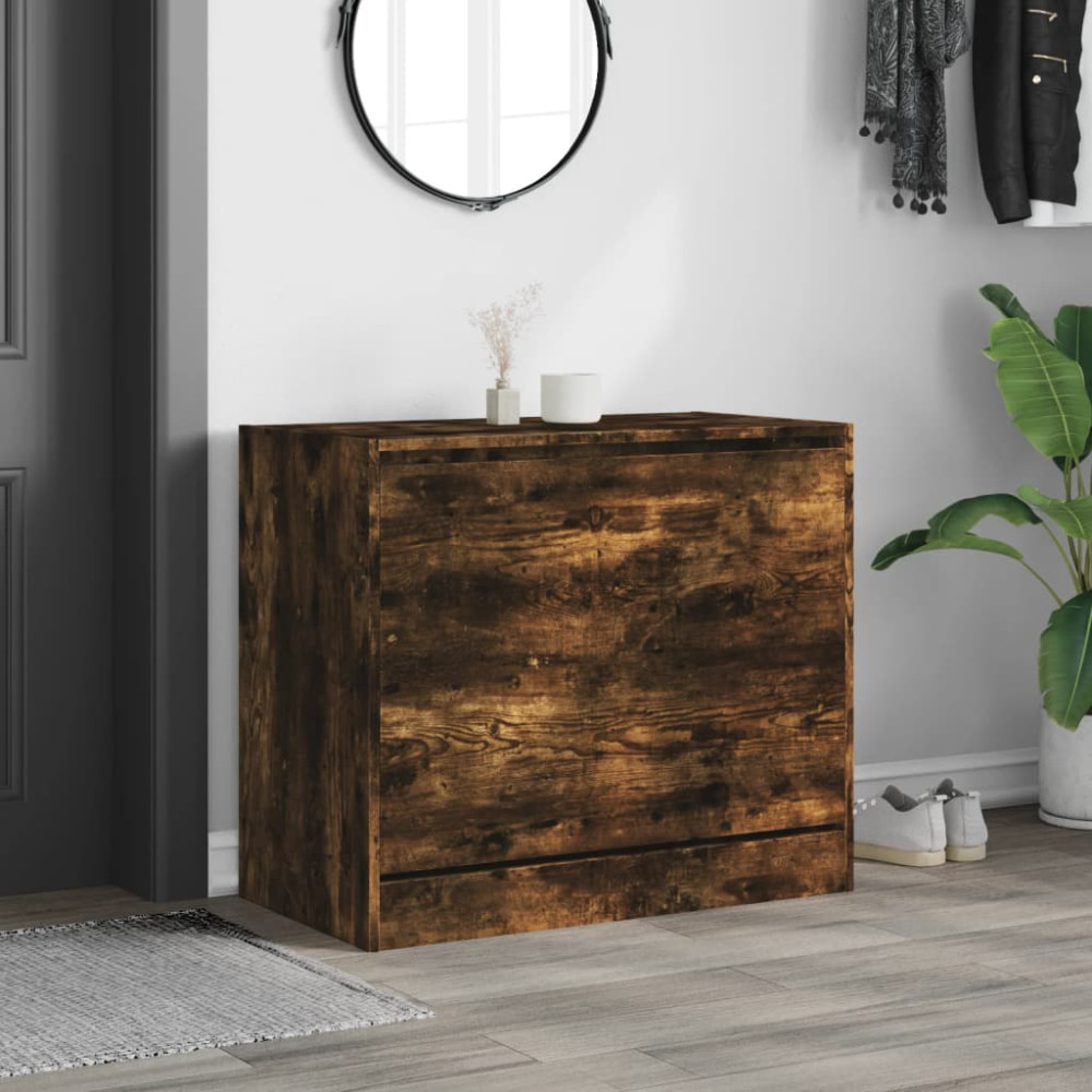 Produktbild för Skoställ rökfärgad ek 80x42x69 cm konstruerat trä