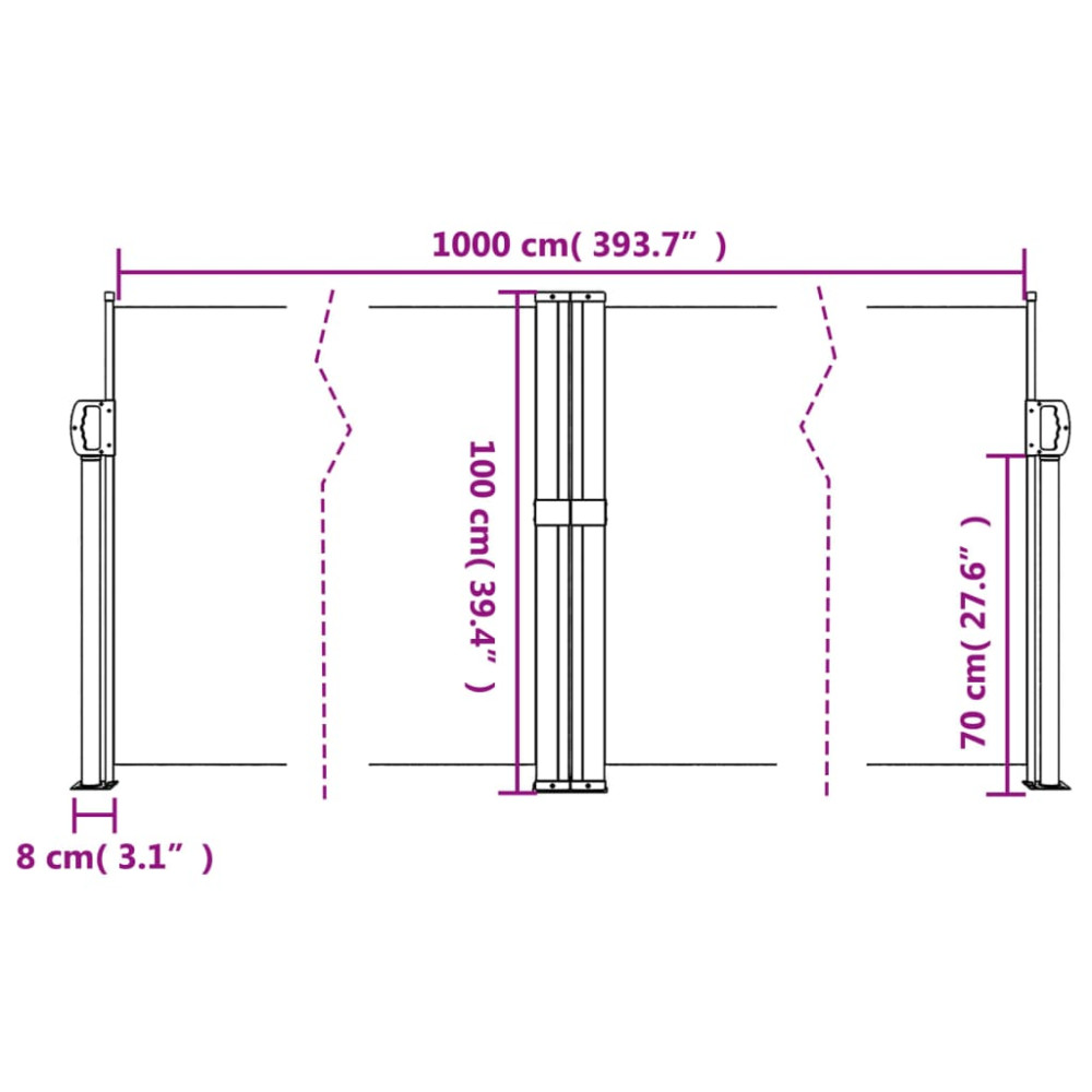 Produktbild för Infällbar sidomarkis gräddvit 100x1000 cm