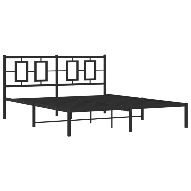 Produktbild för Sängram med huvudgavel metall svart 150x200 cm