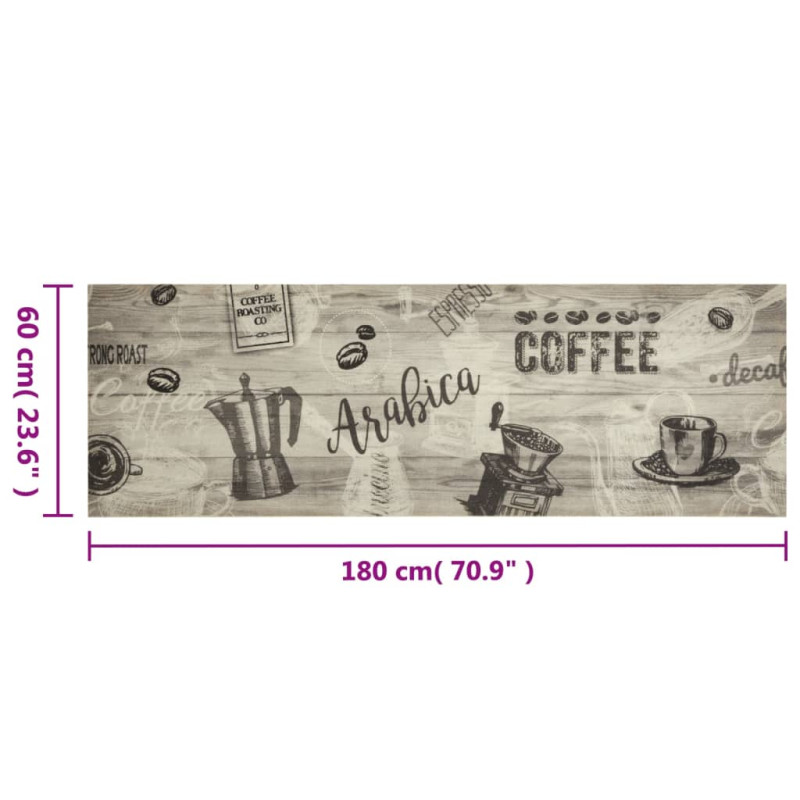 Produktbild för Köksmatta maskintvättbar kaffe grå 60x180 cm sammet
