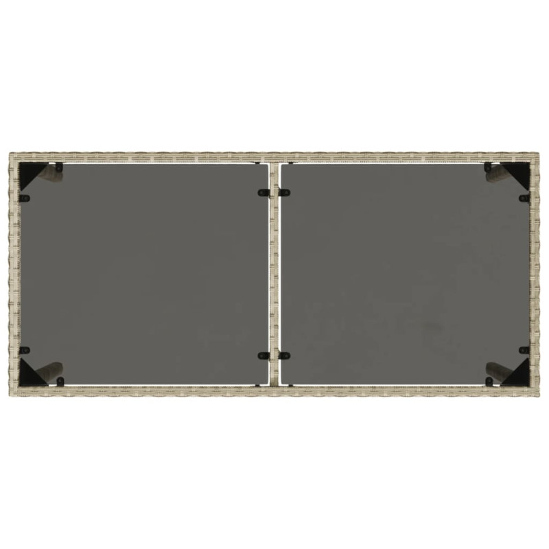 Produktbild för Trädgårdsbord med glasskiva ljusgrå 115x54x74 cm konstrotting