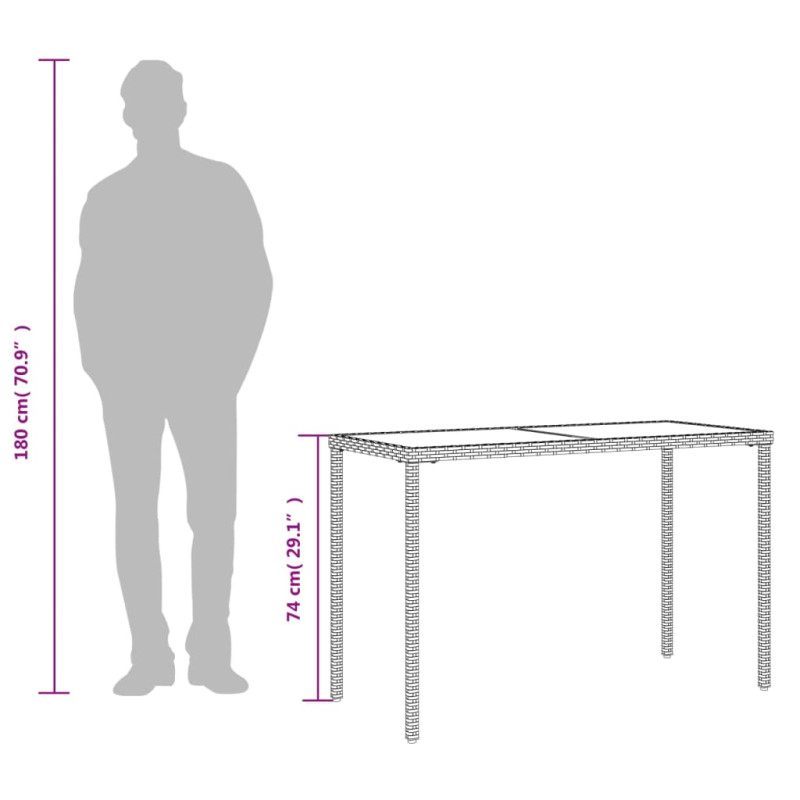 Produktbild för Trädgårdsbord med glasskiva ljusgrå 115x54x74 cm konstrotting