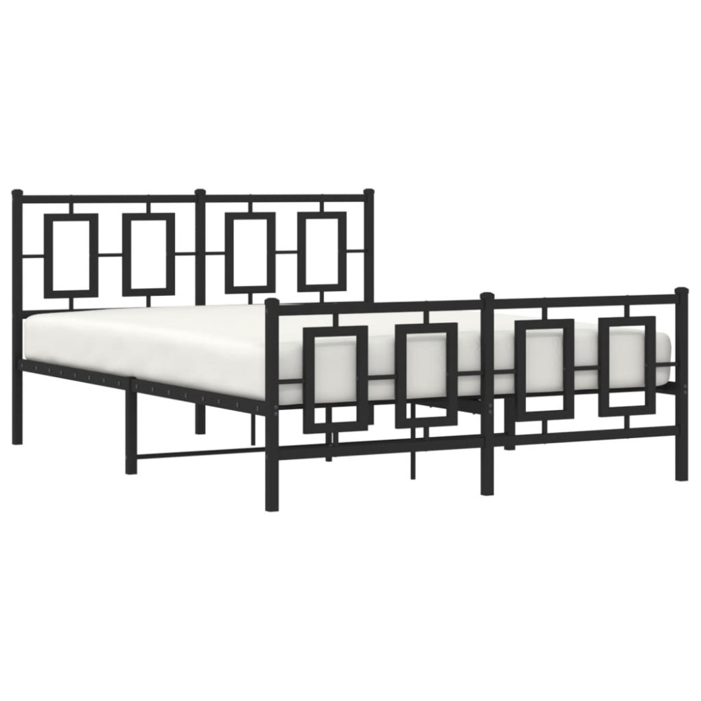 Produktbild för Sängram med huvudgavel och fotgavel svart metall 135x190 cm