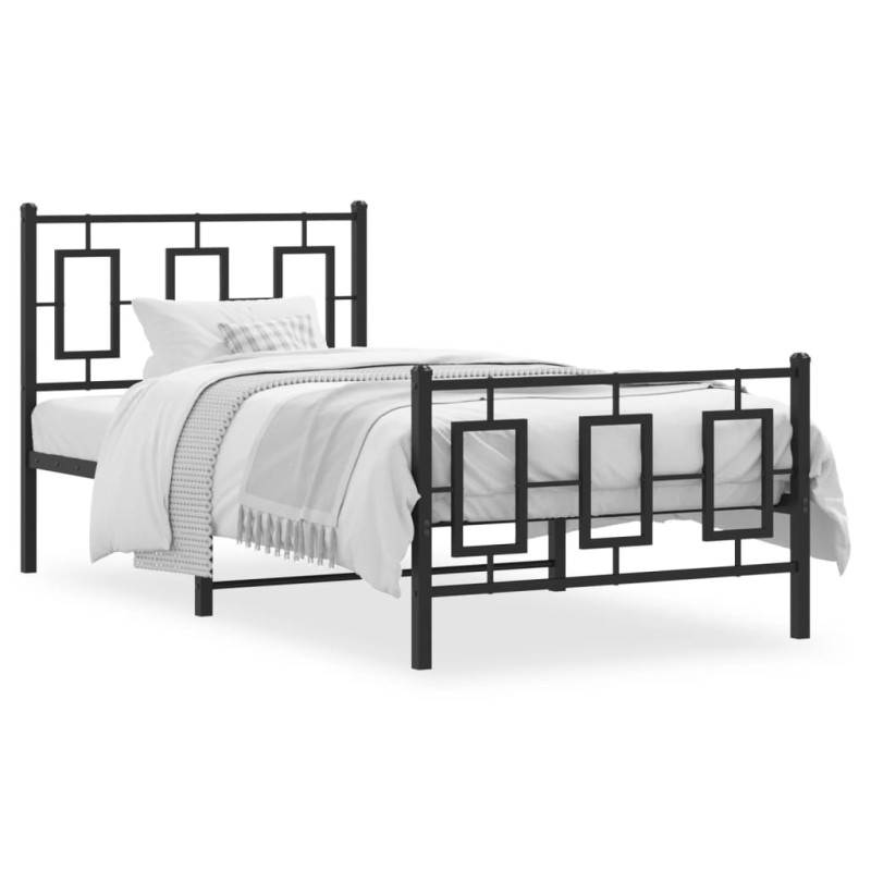 Produktbild för Sängram med huvudgavel och fotgavel svart metall 90x190 cm
