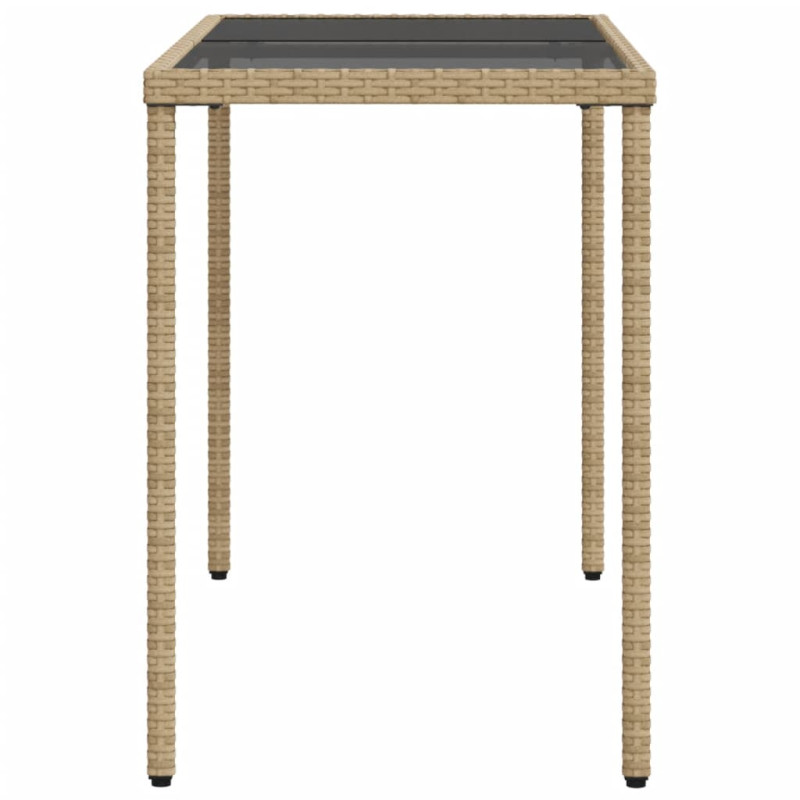 Produktbild för Trädgårdsbord med glasskiva beige 115x54x74 cm konstrotting