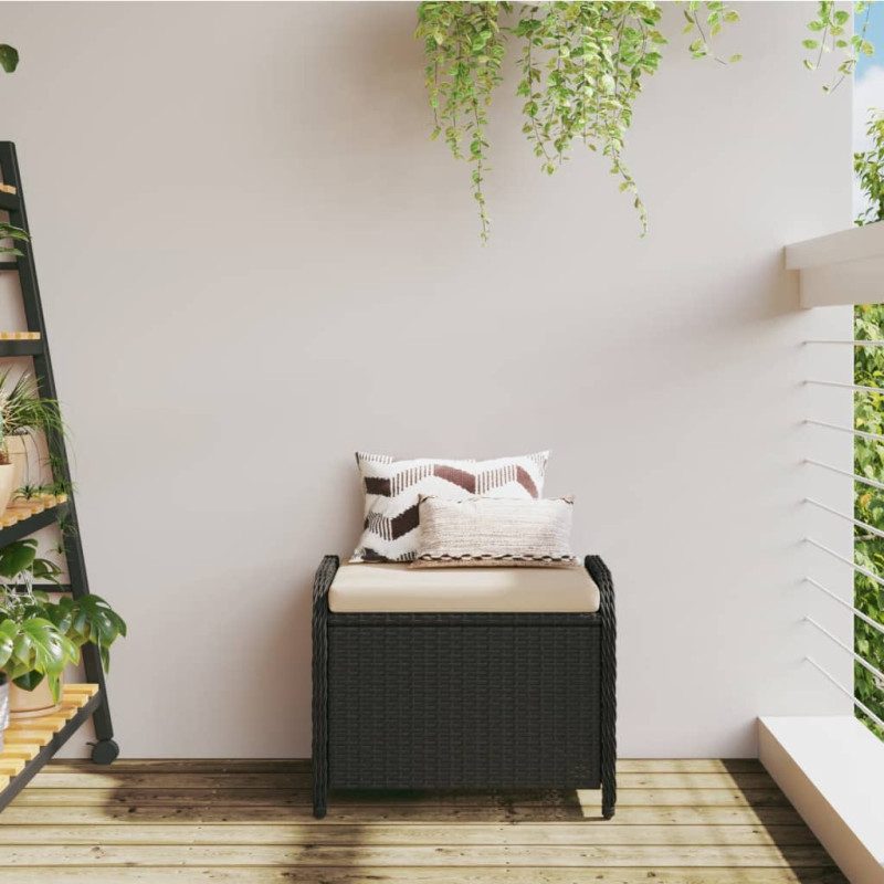 Produktbild för Trädgårdspall med dyna svart 58x46x46 cm konstrotting