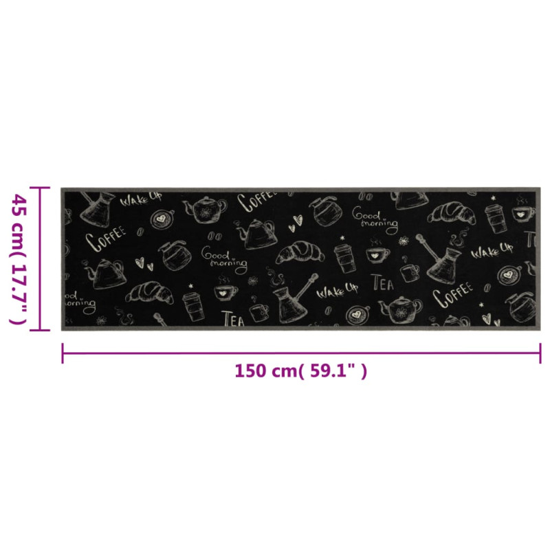 Produktbild för Köksmatta maskintvättbar morgon svart 45x150 cm sammet