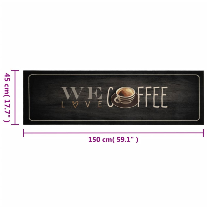 Produktbild för Köksmatta maskintvättbar text Coffee 45x150 cm sammet