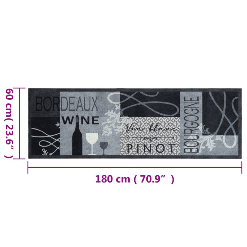 Produktbild för Köksmatta maskintvättbar Wine grå 60x180 cm sammet
