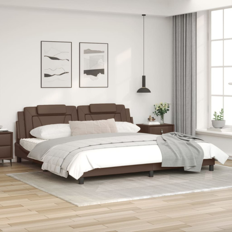 Produktbild för Sängram med huvudgavel brun 200x200 cm konstläder