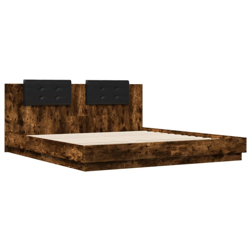 Produktbild för Sängram med huvudgavel rökfärgad ek 160x200 cm konstruerat trä