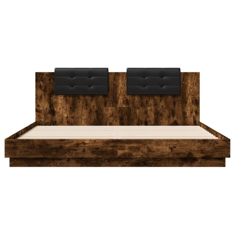 Produktbild för Sängram med huvudgavel rökfärgad ek 160x200 cm konstruerat trä