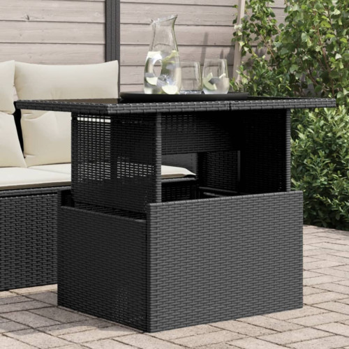 vidaXL Trädgårdsbord med glasskiva svart 100x55x73 cm konstrotting