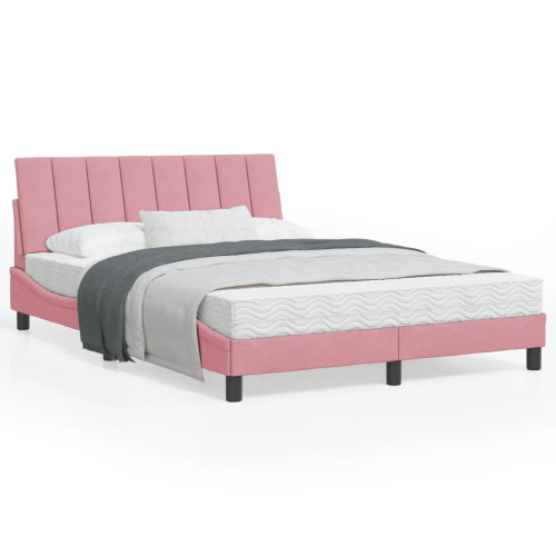 vidaXL Bed Frame with LED without Mattress "Hanko" Pink 140x200 cm Velvet - Sängar & Sängramar
