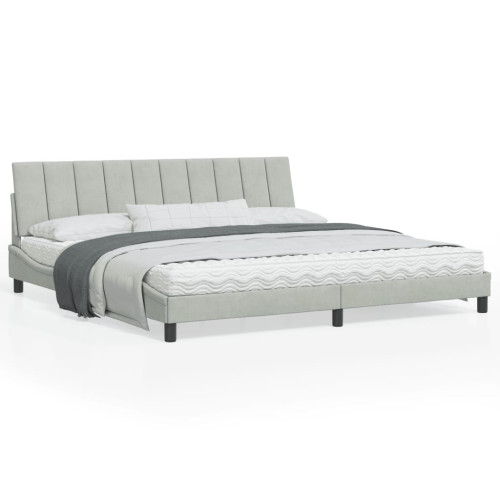 vidaXL Bed Frame with LED without Mattress "Hanko" Light Grey 200x200 cm Velvet - Sängar & Sängramar
