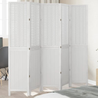 Miniatyr av produktbild för Rumsavdelare 5 paneler vit massivt kejsarträ