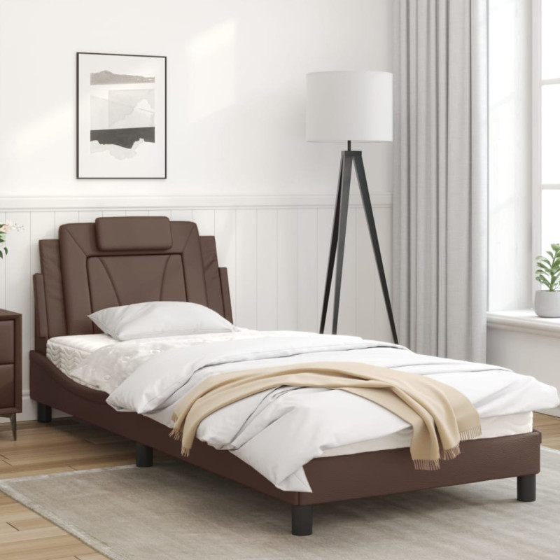 Produktbild för Sängram med huvudgavel brun 90x190 cm konstläder