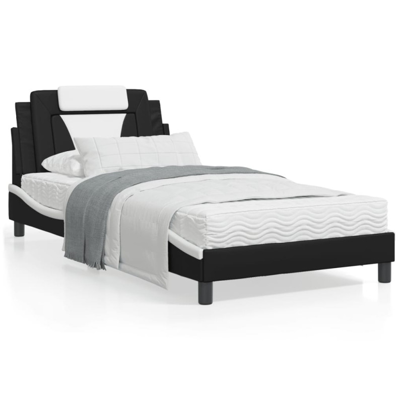 Produktbild för Sängram med huvudgavel svart och vit 100x200 cm konstläder