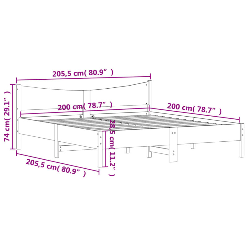 Produktbild för Sängram med huvudgavel 200x200 cm massiv furu