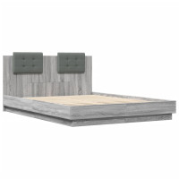 Miniatyr av produktbild för Sängram med huvudgavel grå sonoma 150x200 cm konstruerad trä