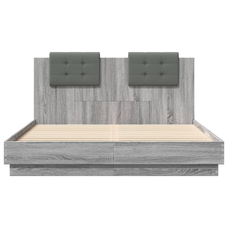 Produktbild för Sängram med huvudgavel grå sonoma 150x200 cm konstruerad trä