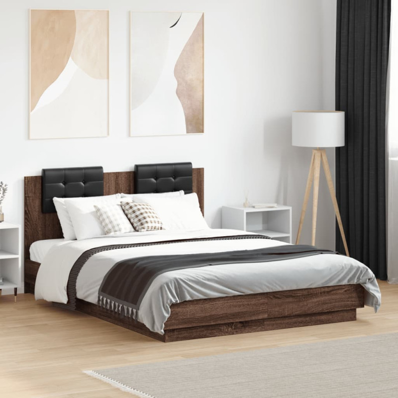 Produktbild för Sängram med huvudgavel brun ek 135x190 cm konstruerat trä
