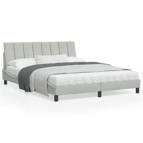 vidaXL Bed Frame with LED without Mattress "Hanko" Light Grey 160x200 cm Velvet - Sängar & Sängramar
