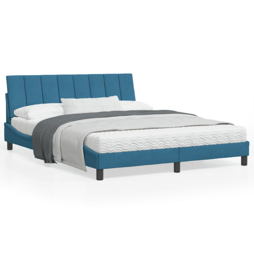 vidaXL Bed Frame with LED without Mattress "Hanko" Blue 160x200 cm Velvet - Sängar & Sängramar