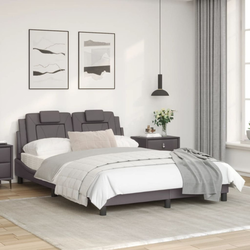 Produktbild för Sängram med huvudgavel grå 120x200 cm konstläder