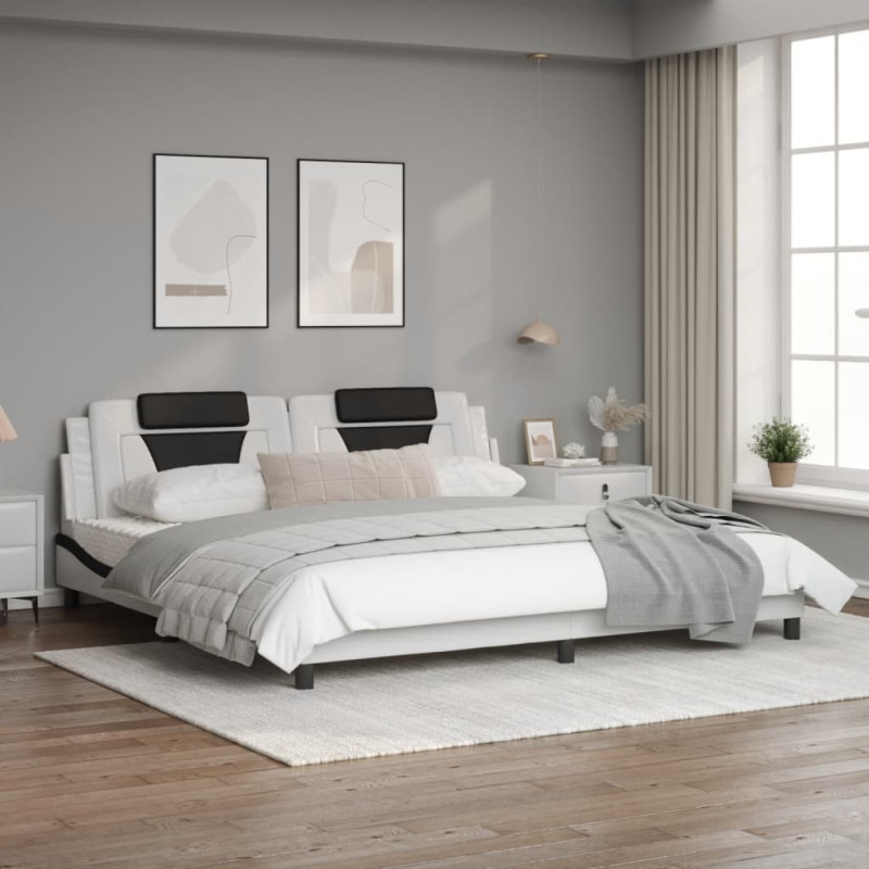 Produktbild för Sängram med huvudgavel vit och svart 200x200 cm konstläder