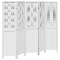 Produktbild för Rumsavdelare 5 paneler vit massivt kejsarträ