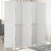 Miniatyr av produktbild för Rumsavdelare 5 paneler vit massivt kejsarträ