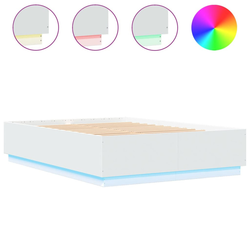 Produktbild för Sängram med LEDs vit 160x200 cm konstruerat trä