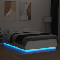 Miniatyr av produktbild för Sängram med LEDs vit 160x200 cm konstruerat trä