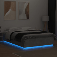 Miniatyr av produktbild för Sängram med LEDs betonggrå 150x200 cm konstruerat trä