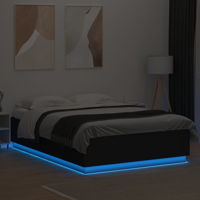 Produktbild för Sängram med LEDs svart 150x200 cm konstruerat trä
