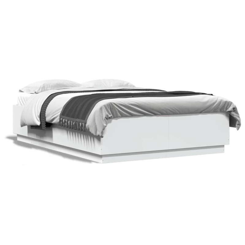 Produktbild för Sängram med LEDs vit 140x200 cm konstruerad trä