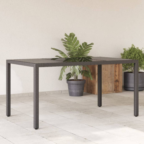 vidaXL Trädgårdsbord med glasskiva svart 150x90x75 cm konstrotting