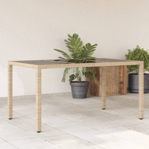 vidaXL Trädgårdsbord med glasskiva beige 150x90x75 cm konstrotting