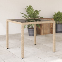 Produktbild för Trädgårdsbord med glasskiva beige 90x90x75 cm konstrotting