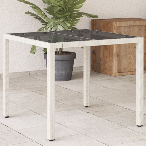 vidaXL Trädgårdsbord med glasskiva vit 90x90x75 cm konstrotting