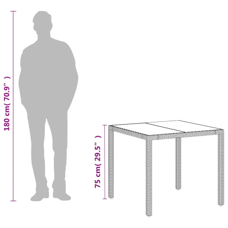 Produktbild för Trädgårdsbord med glasskiva vit 90x90x75 cm konstrotting