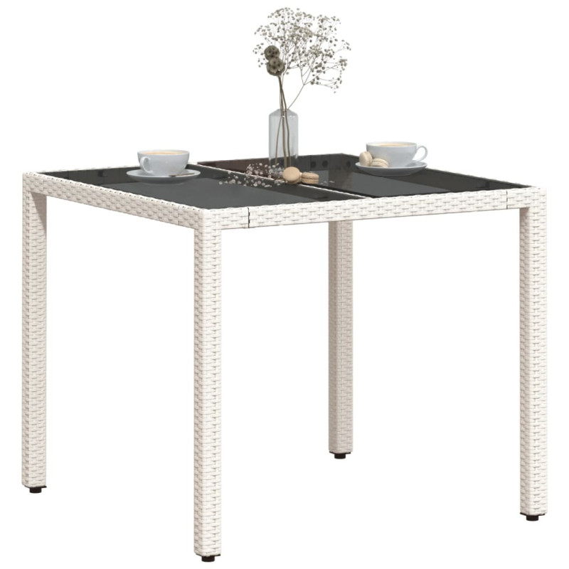 Produktbild för Trädgårdsbord med glasskiva vit 90x90x75 cm konstrotting