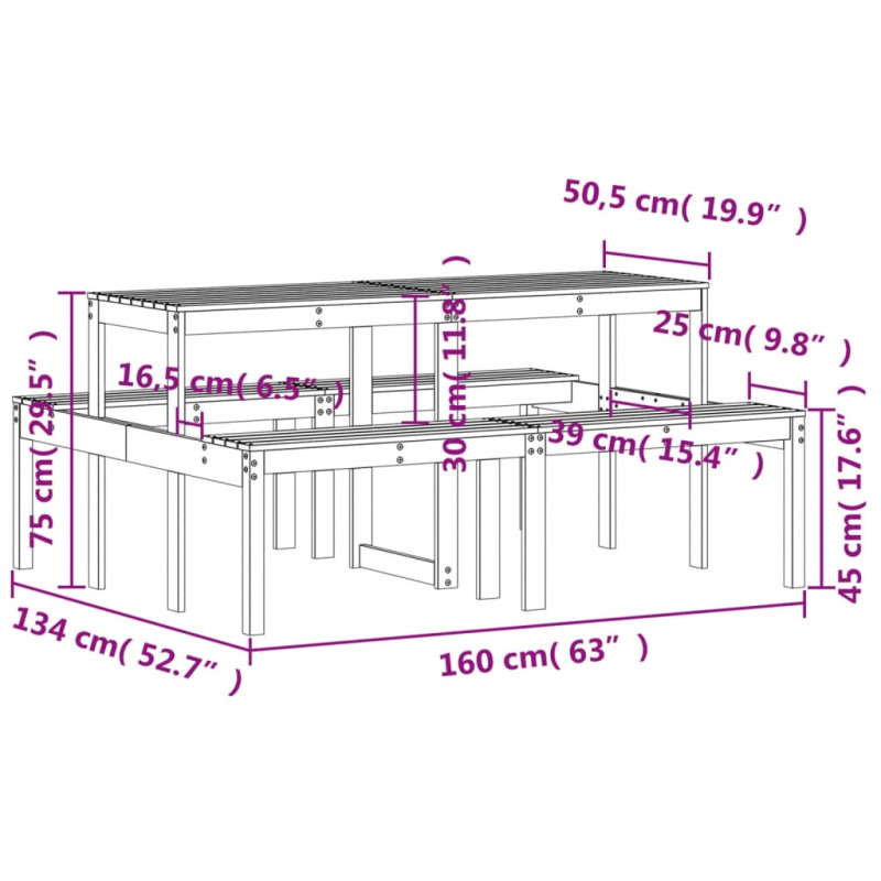 Produktbild för Picknickbord vaxad brun 160x134x75 cm massivt trä