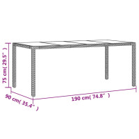 Produktbild för Trädgårdsbord med glasskiva svart 190x90x75 cm konstrotting