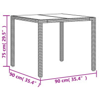 Produktbild för Trädgårdsbord med glasskiva brun 90x90x75 cm konstrotting